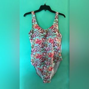 Nicole Miller Leaf Cascade Print Scoop Back Swimsuit Size Large NWT